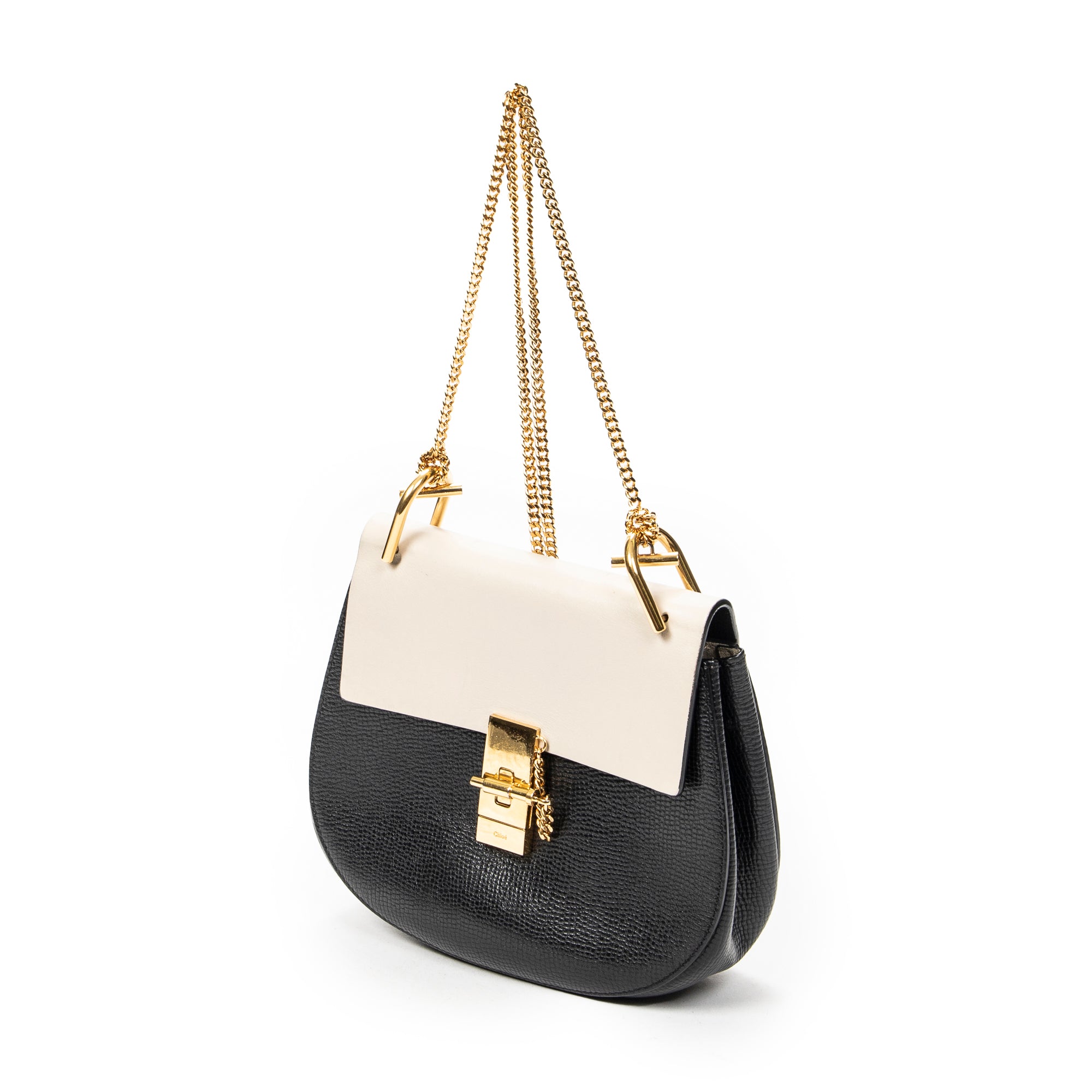Shoulder Bag Small Bicolor Drew Black Grained Calfskin Leather
