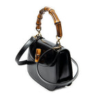 Shoulder Bag Vintage Bamboo Top Handle Flap Black Smooth Calfskin Leather