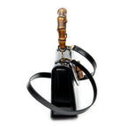 Shoulder Bag Vintage Bamboo Top Handle Flap Black Smooth Calfskin Leather
