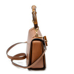 Shoulder Bag Vintage Bamboo Top Handle Flap Brown Grained Calfskin Leather