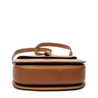 Shoulder Bag Vintage Bamboo Top Handle Flap Brown Grained Calfskin Leather