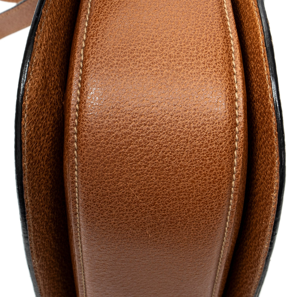 Shoulder Bag Vintage Bamboo Top Handle Flap Brown Grained Calfskin Leather