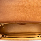 Shoulder Bag Vintage Bamboo Top Handle Flap Brown Grained Calfskin Leather