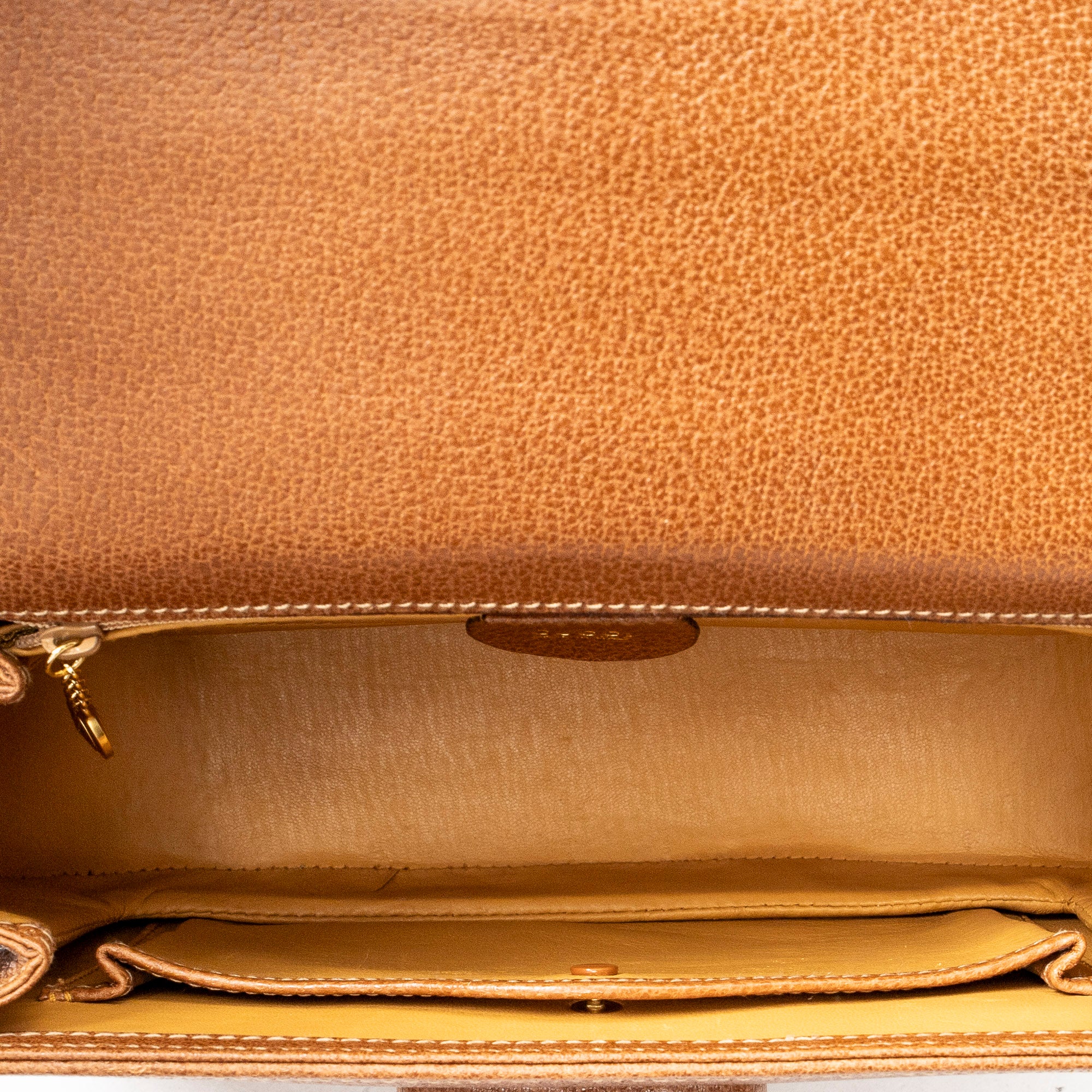 Shoulder Bag Vintage Bamboo Top Handle Flap Brown Grained Calfskin Leather