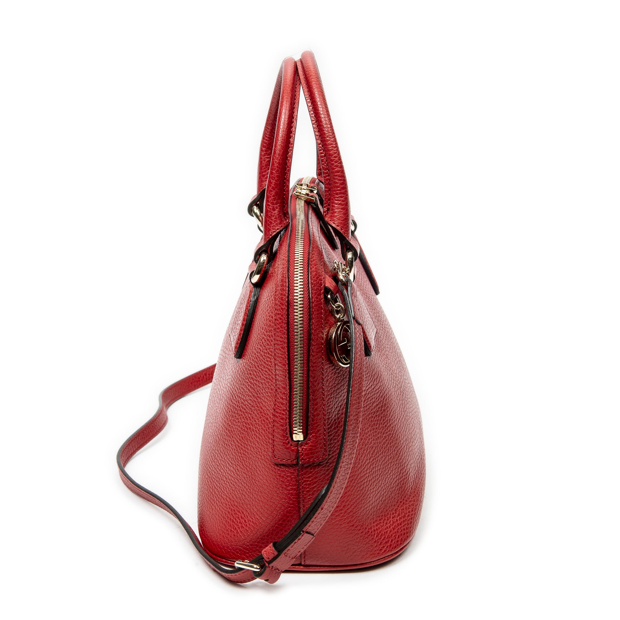 Shoulder Bag Small GG Charm Dome Tote Red Grained Calfskin Leather