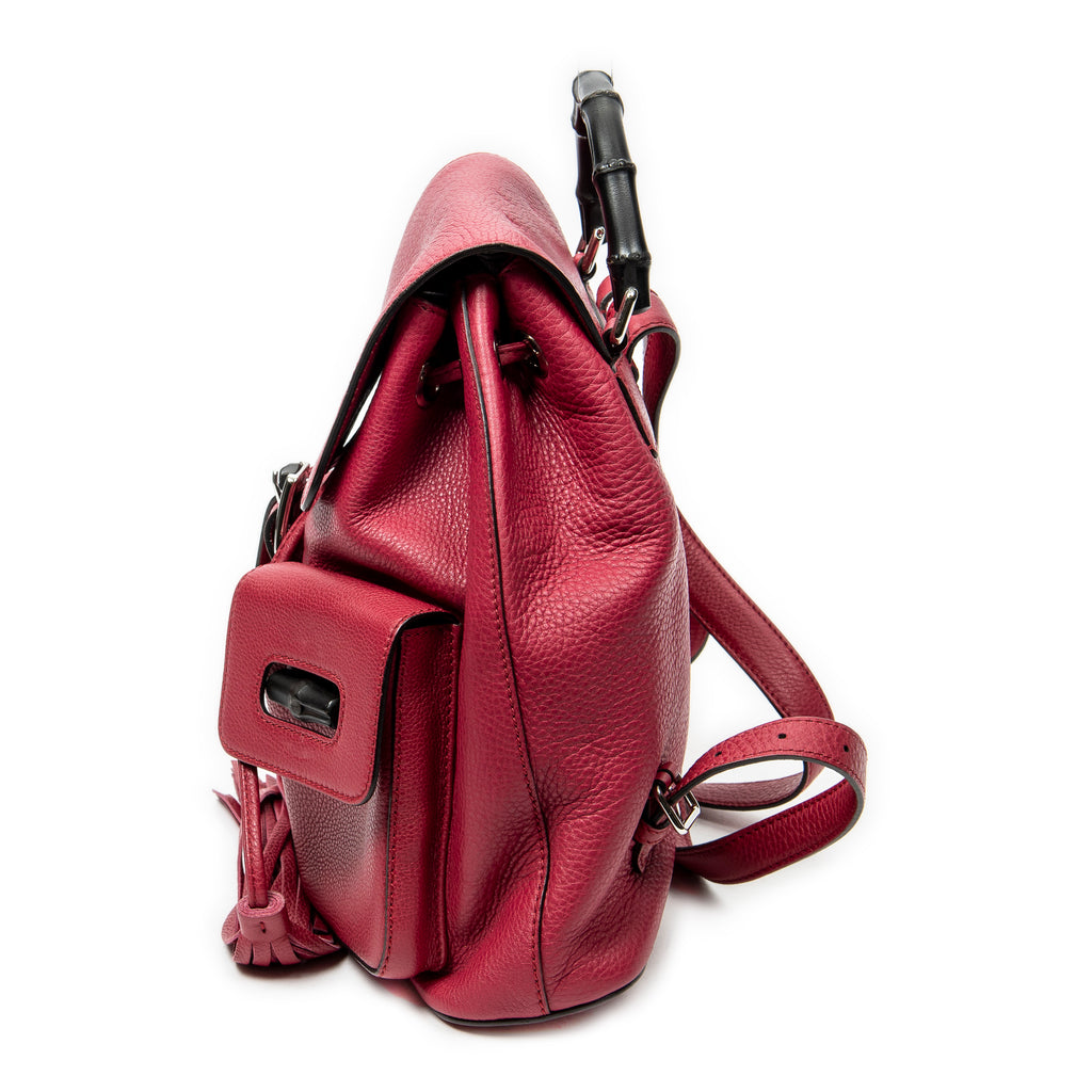 Backpack Medium Bamboo Tassel Backpack Fuchsia Calfskin Leather