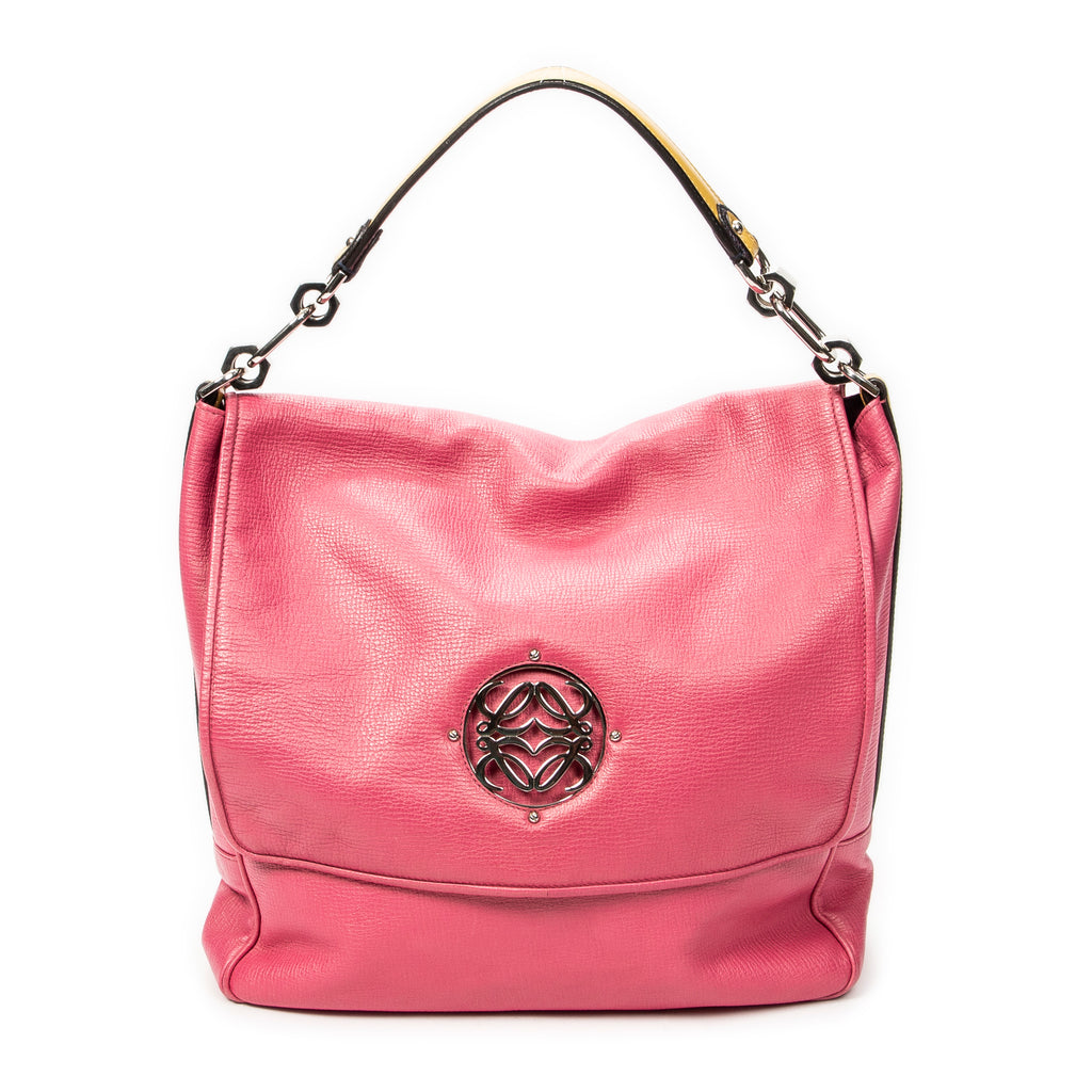 Shoulder Bag Maia Anagram Flap Top Handle Pink Grained Calfskin Leather