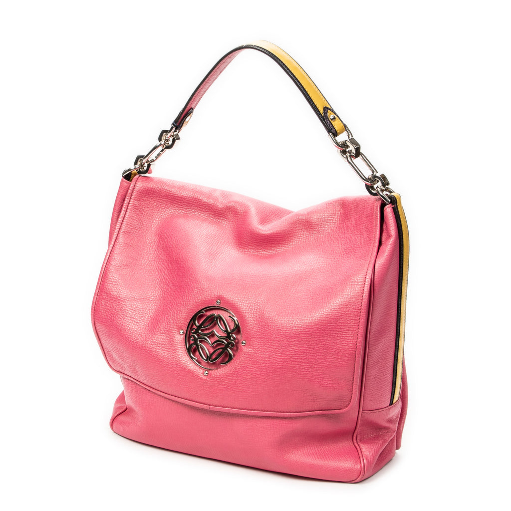 Shoulder Bag Maia Anagram Flap Top Handle Pink Grained Calfskin Leather