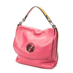 Shoulder Bag Maia Anagram Flap Top Handle Pink Grained Calfskin Leather