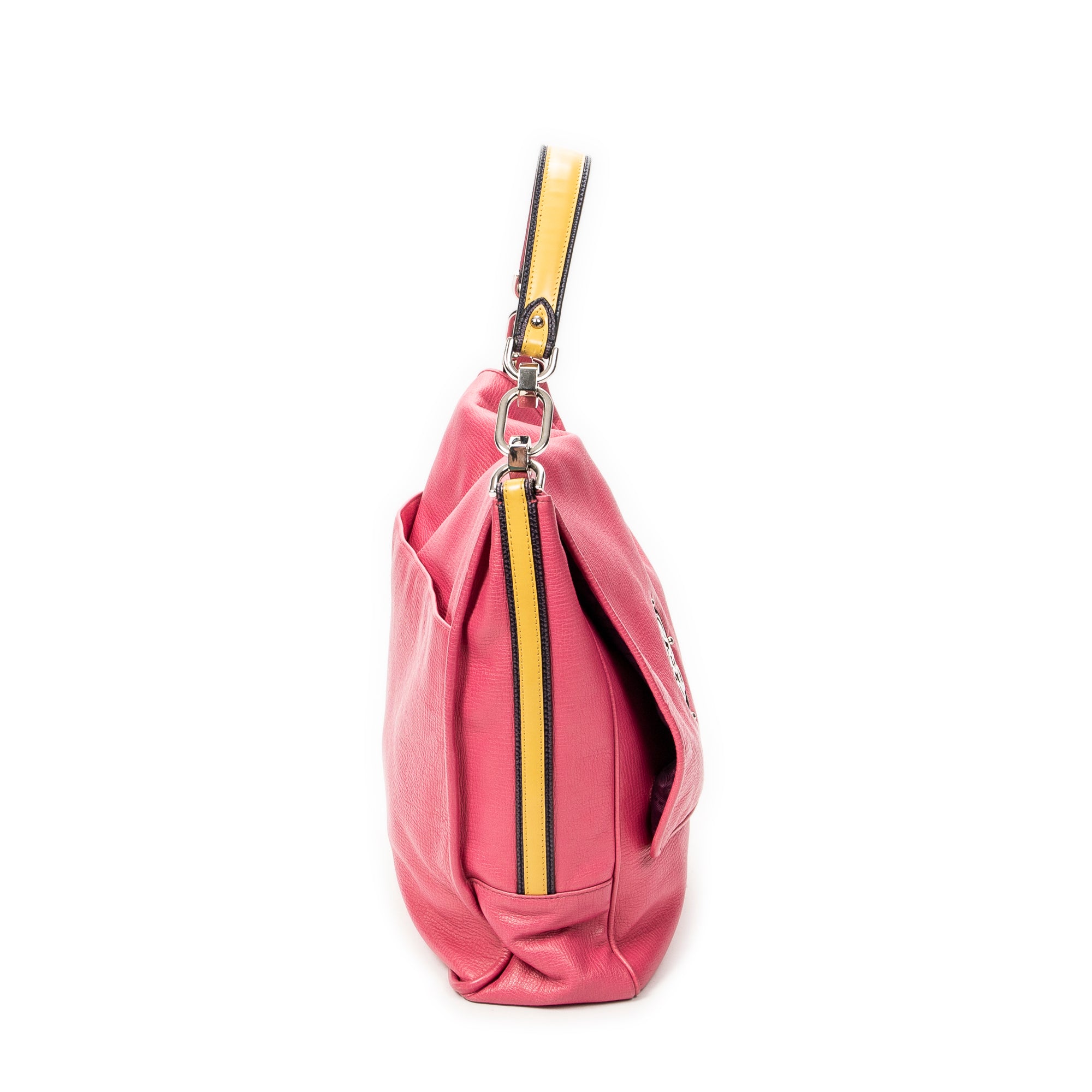 Shoulder Bag Maia Anagram Flap Top Handle Pink Grained Calfskin Leather