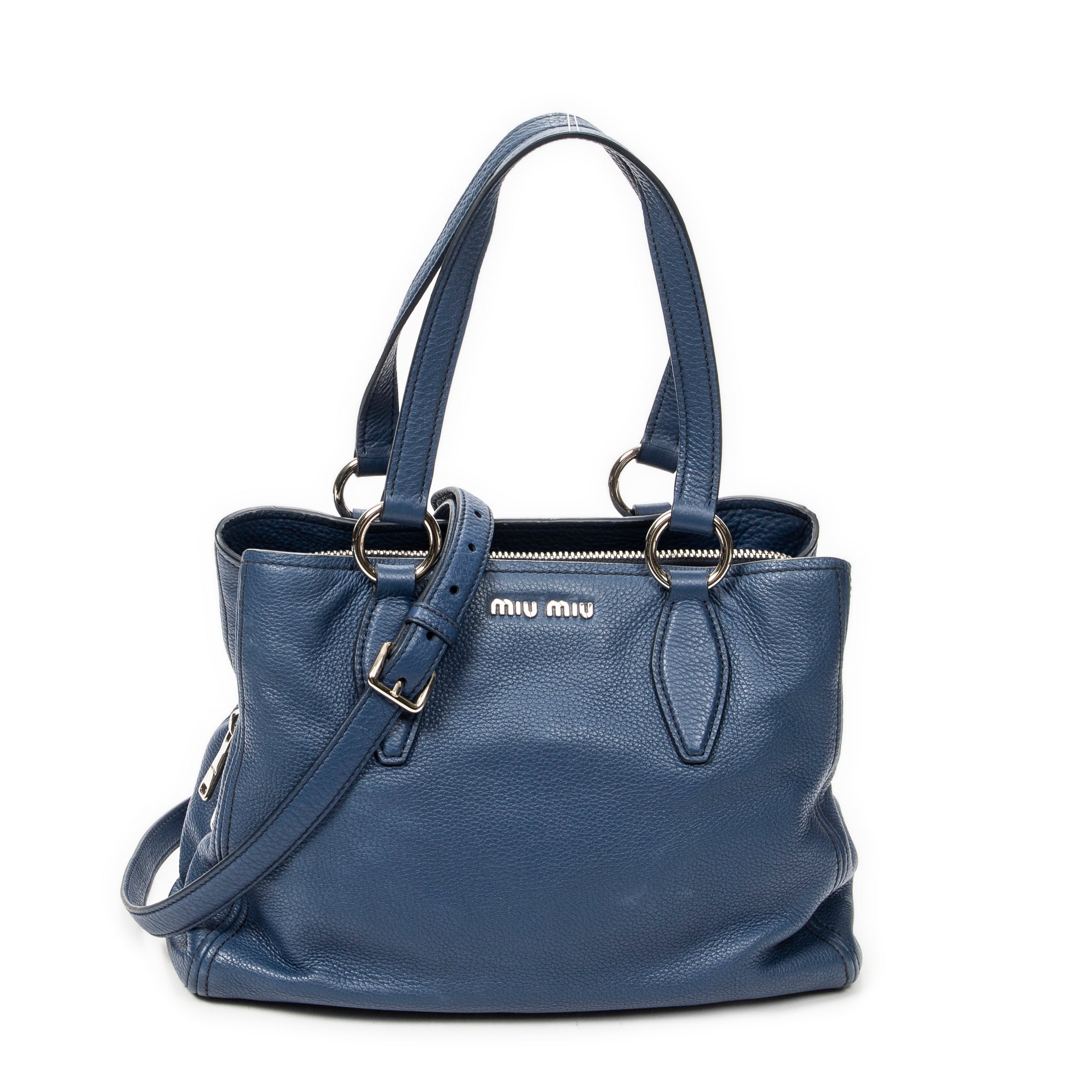 Shoulder Bag Convertible Tote Blue Vitello Caribu Leather