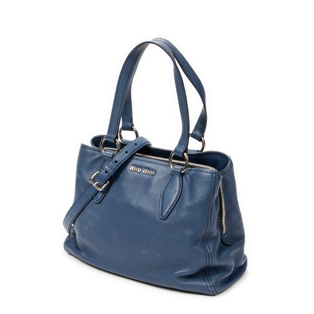 Shoulder Bag Convertible Tote Blue Vitello Caribu Leather