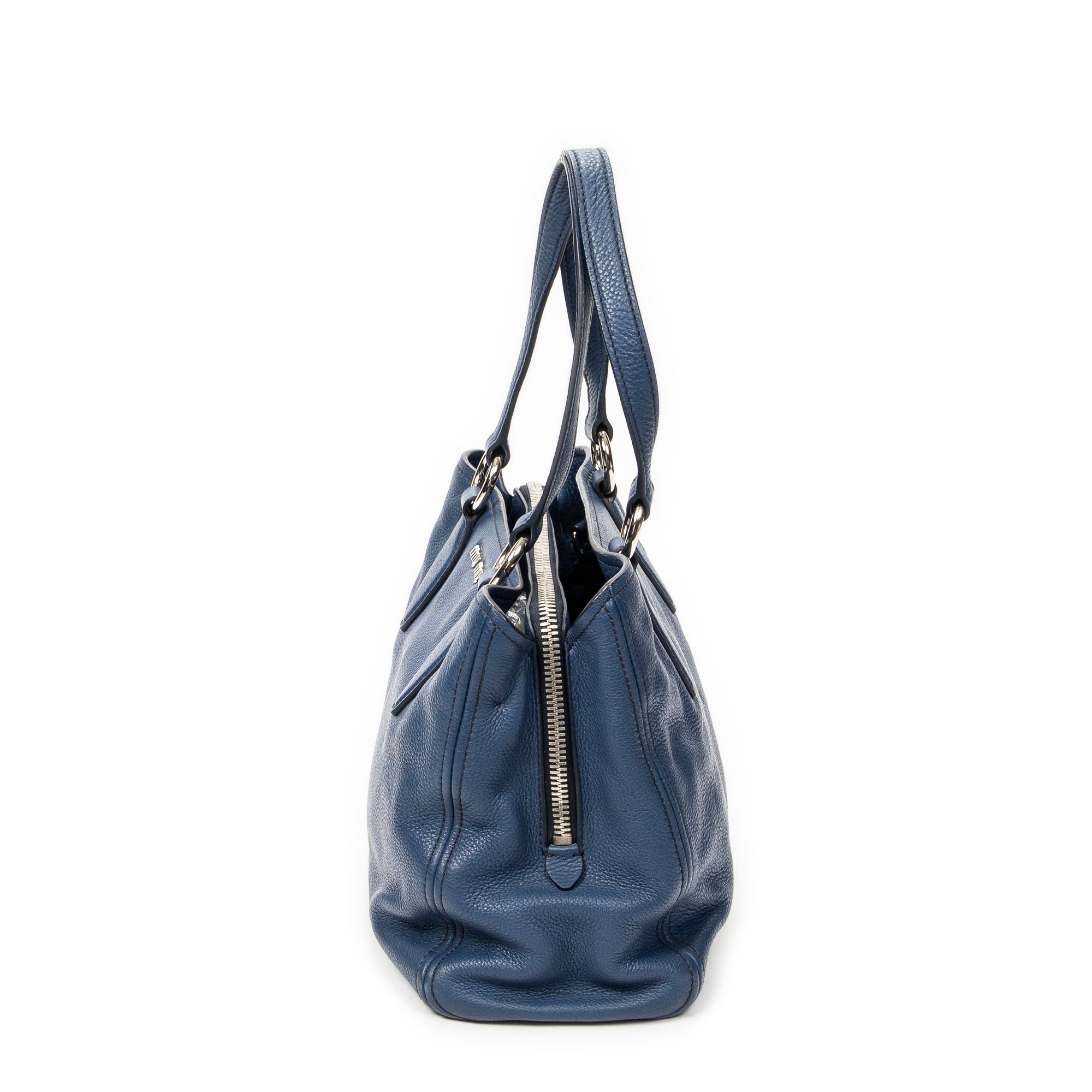 Shoulder Bag Convertible Tote Blue Vitello Caribu Leather