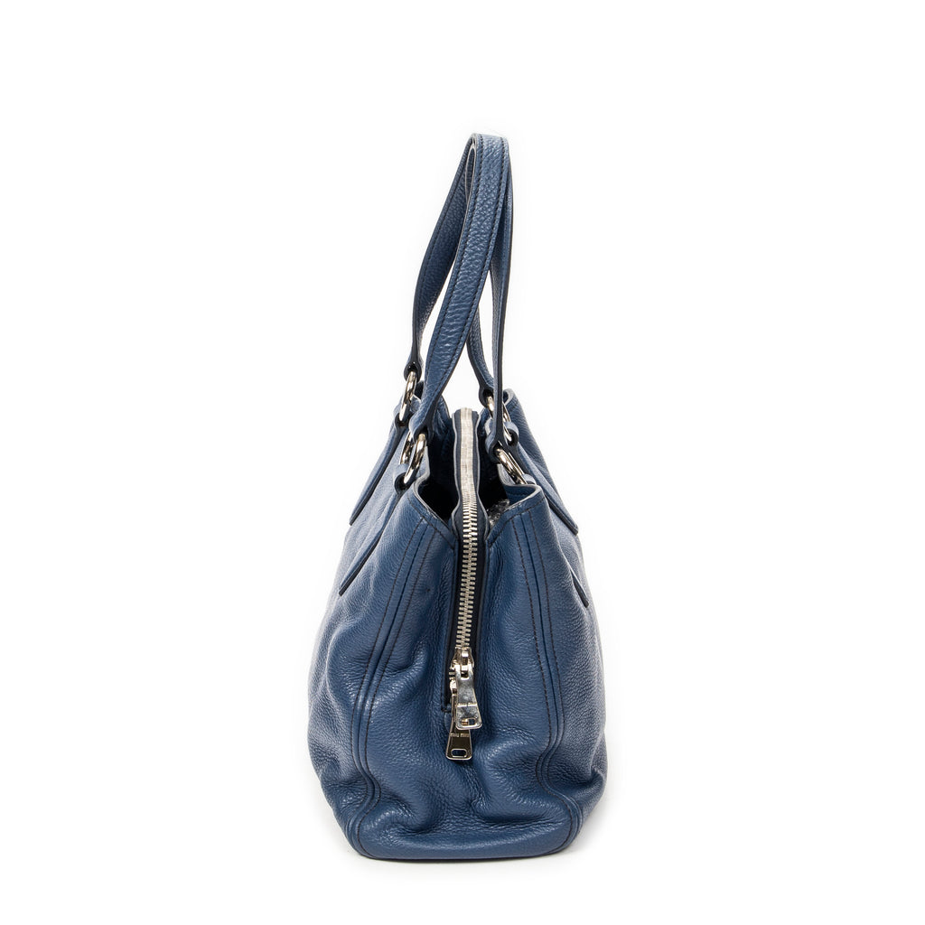 Shoulder Bag Convertible Tote Blue Vitello Caribu Leather
