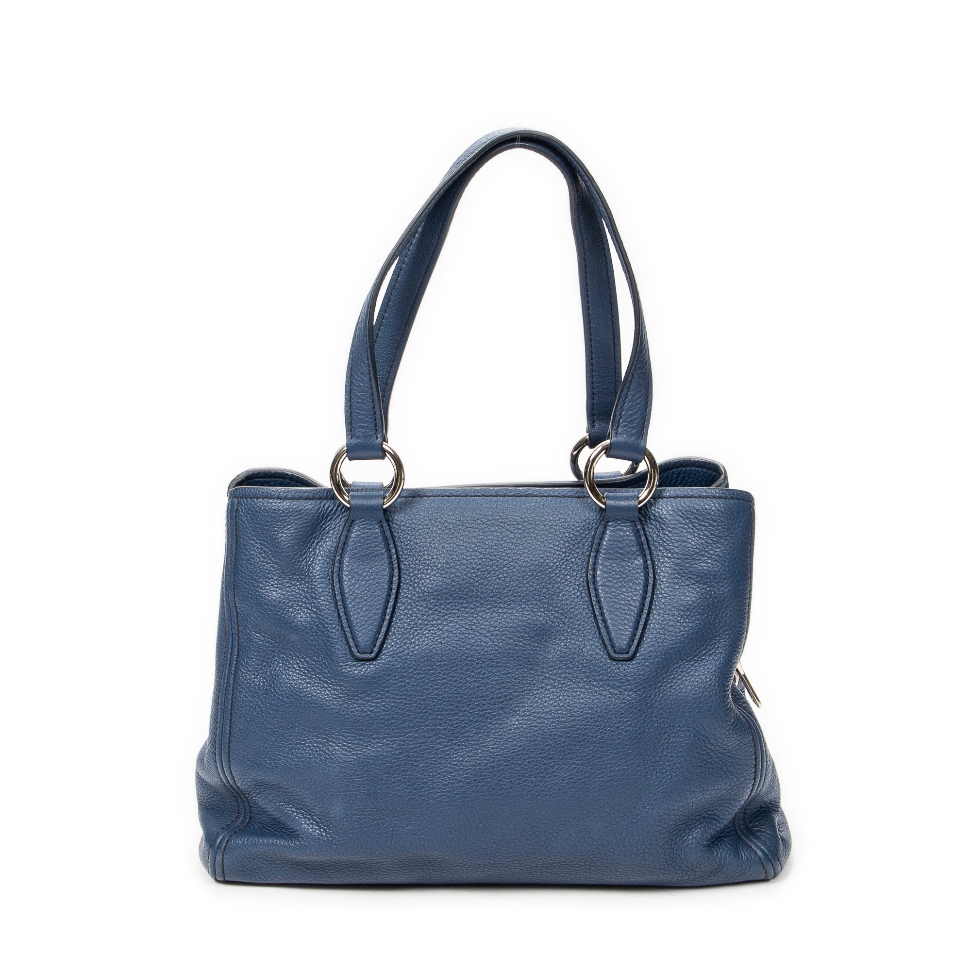 Shoulder Bag Convertible Tote Blue Vitello Caribu Leather