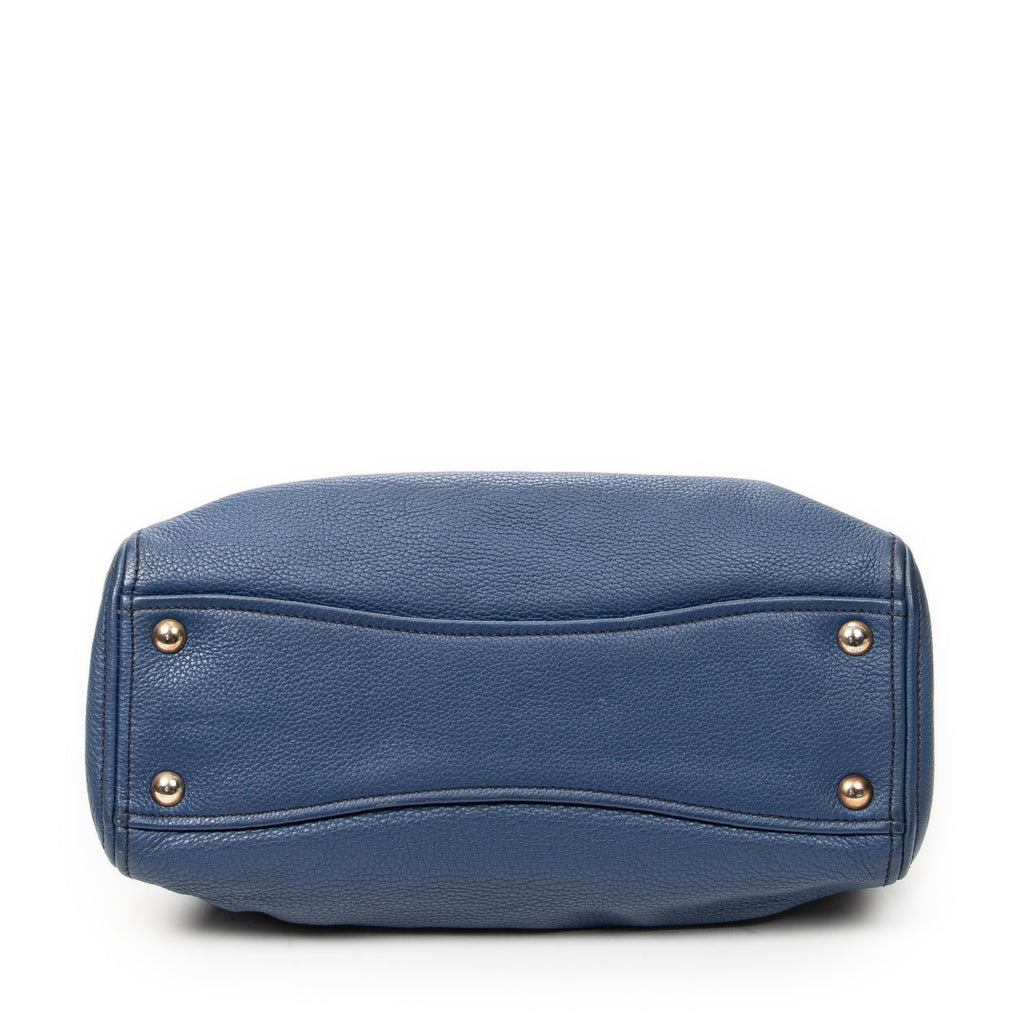 Shoulder Bag Convertible Tote Blue Vitello Caribu Leather