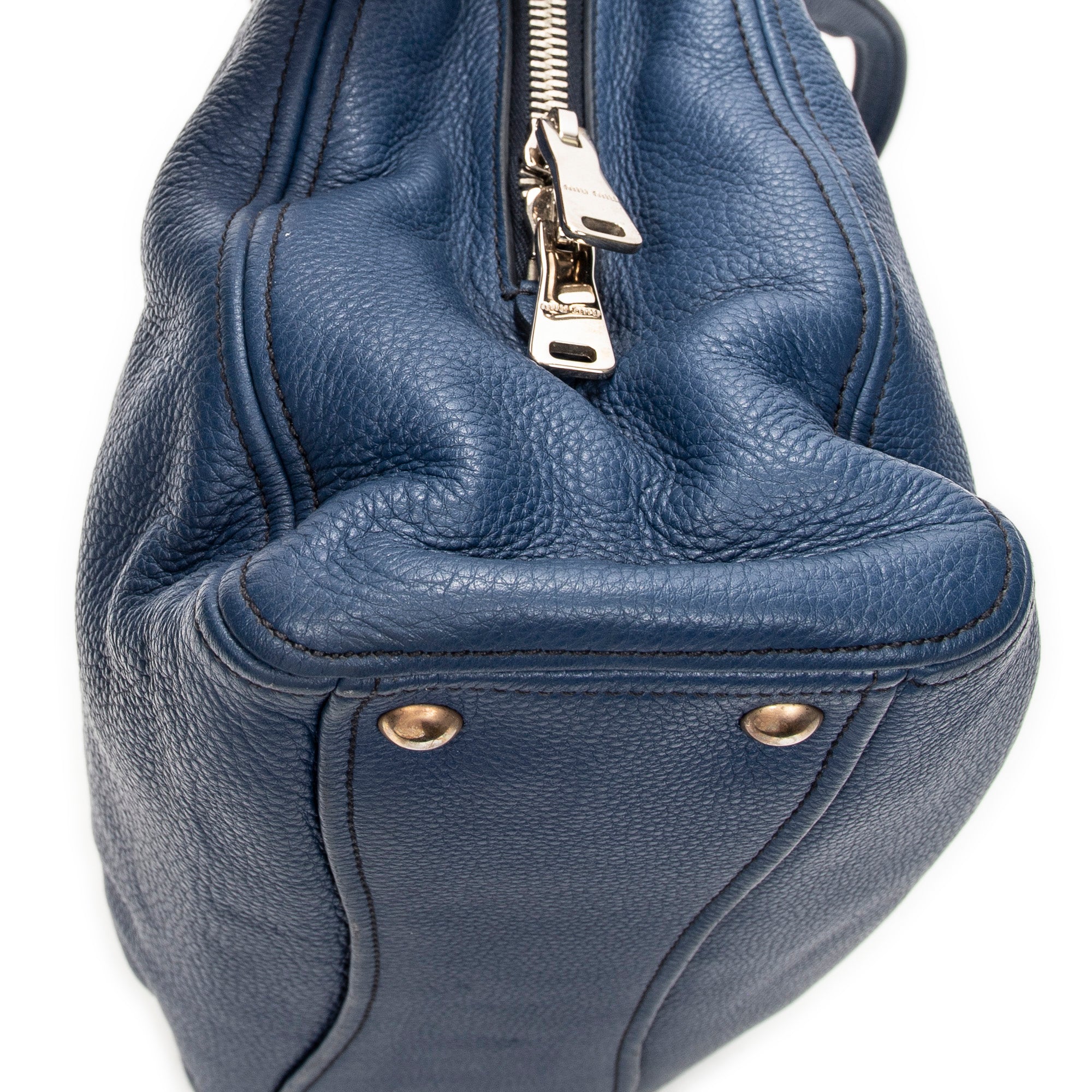 Shoulder Bag Convertible Tote Blue Vitello Caribu Leather