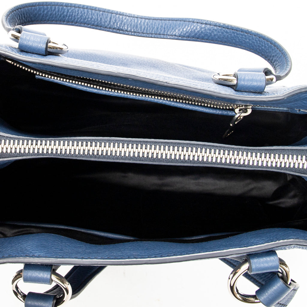 Shoulder Bag Convertible Tote Blue Vitello Caribu Leather