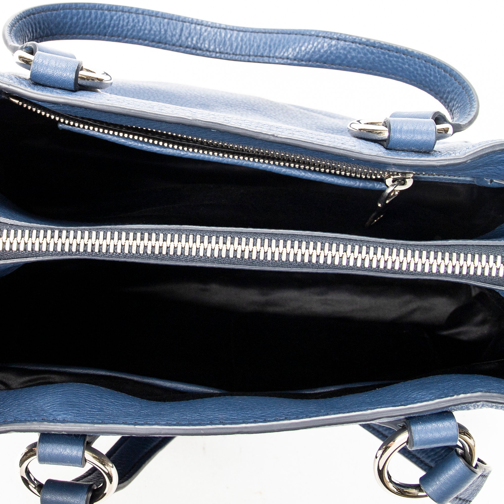 Shoulder Bag Convertible Tote Blue Vitello Caribu Leather