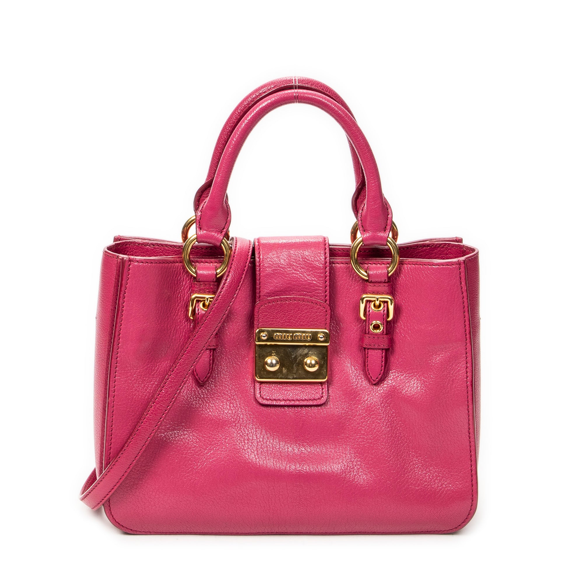 Shoulder Bag Pushlock Executive Tote Fuchsia Pink Madras Leather
