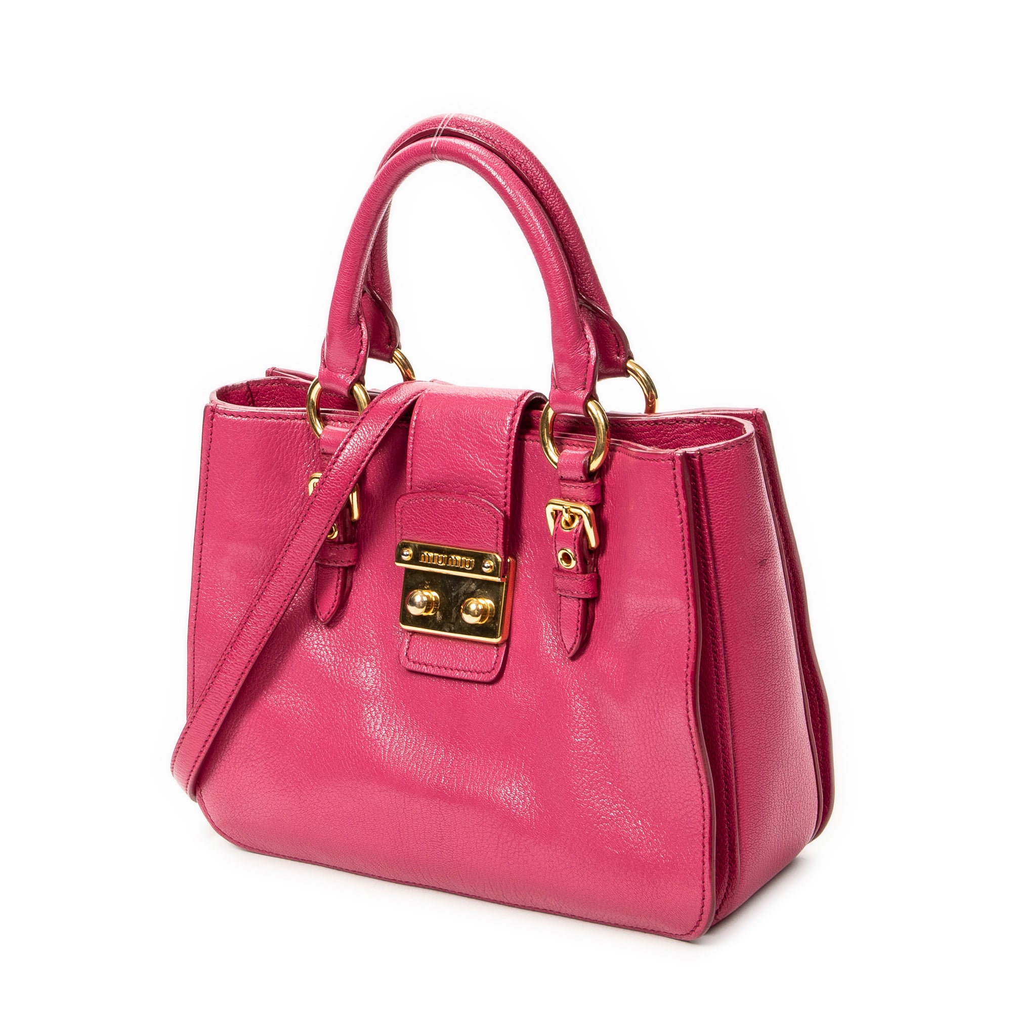Shoulder Bag Pushlock Executive Tote Fuchsia Pink Madras Leather