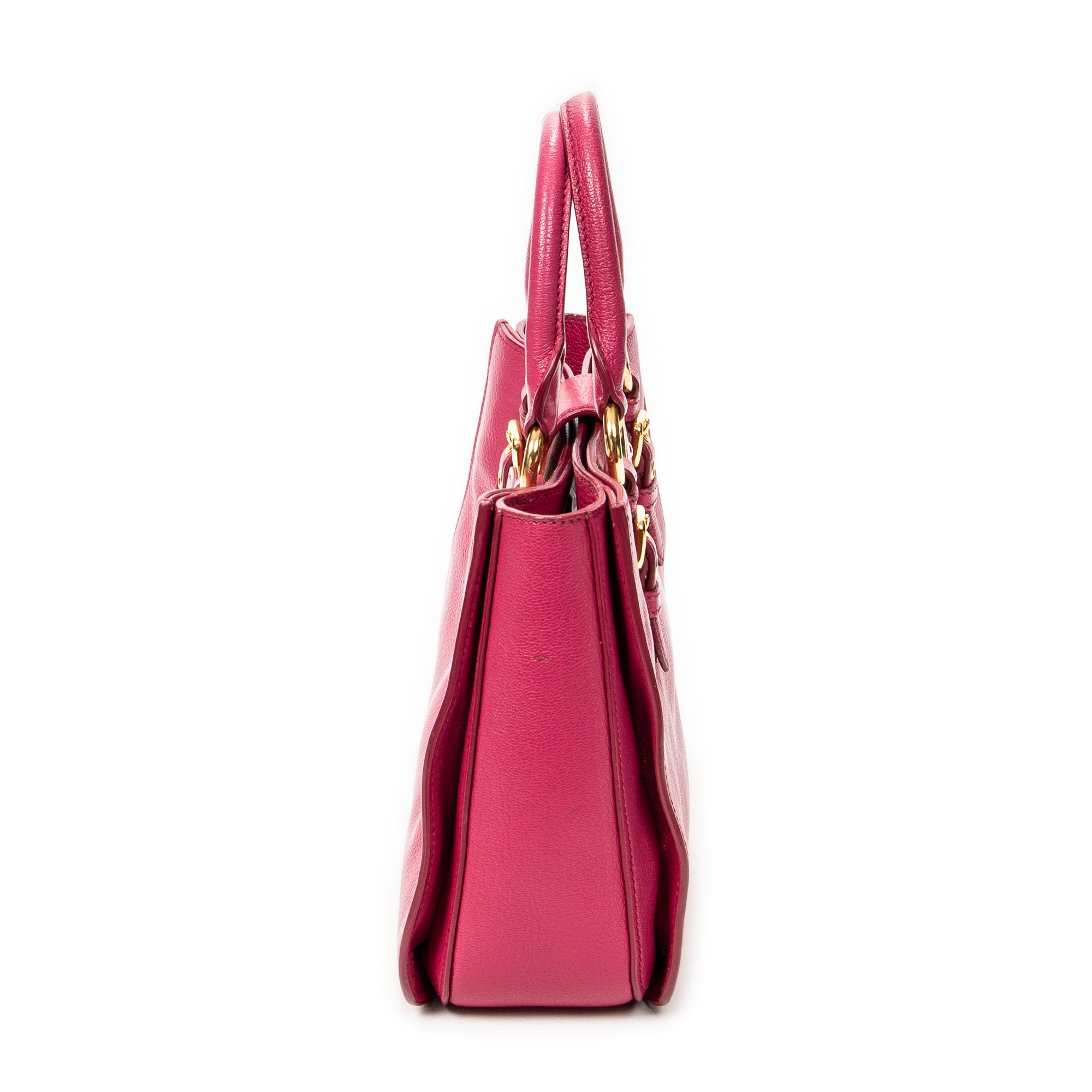 Shoulder Bag Pushlock Executive Tote Fuchsia Pink Madras Leather