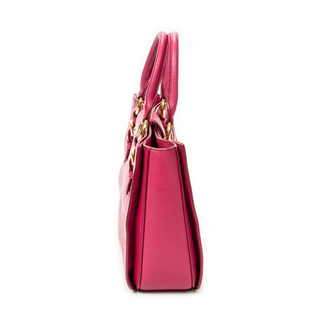 Shoulder Bag Pushlock Executive Tote Fuchsia Pink Madras Leather