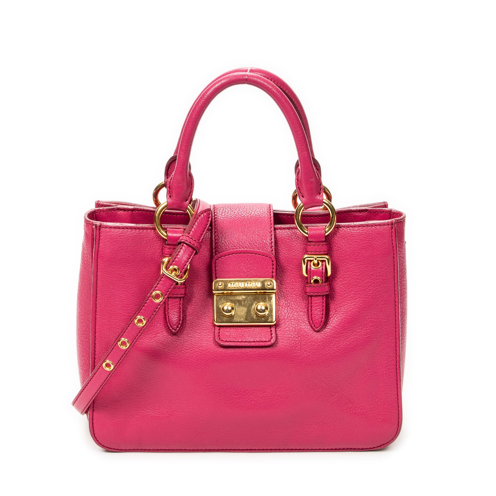 Shoulder Bag Pushlock Executive Tote Fuchsia Pink Madras Leather