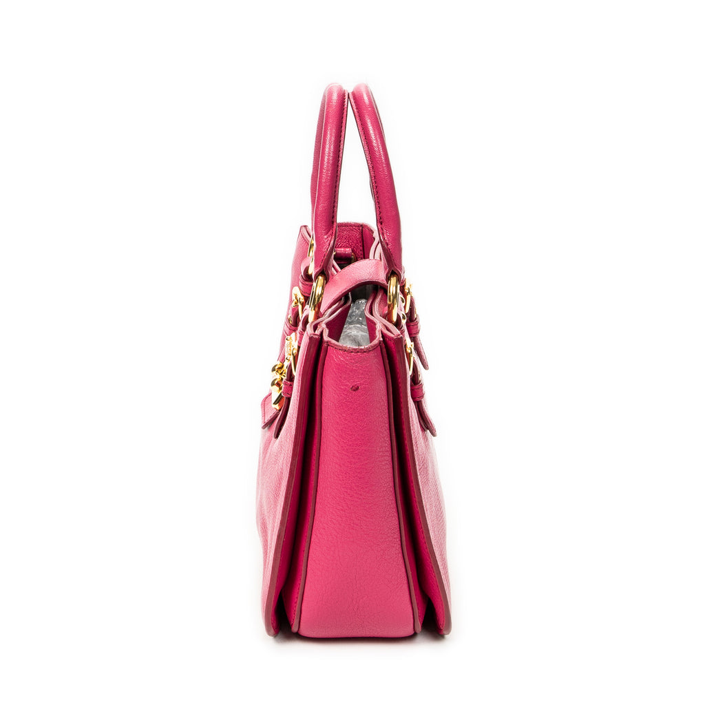 Shoulder Bag Pushlock Executive Tote Fuchsia Pink Madras Leather