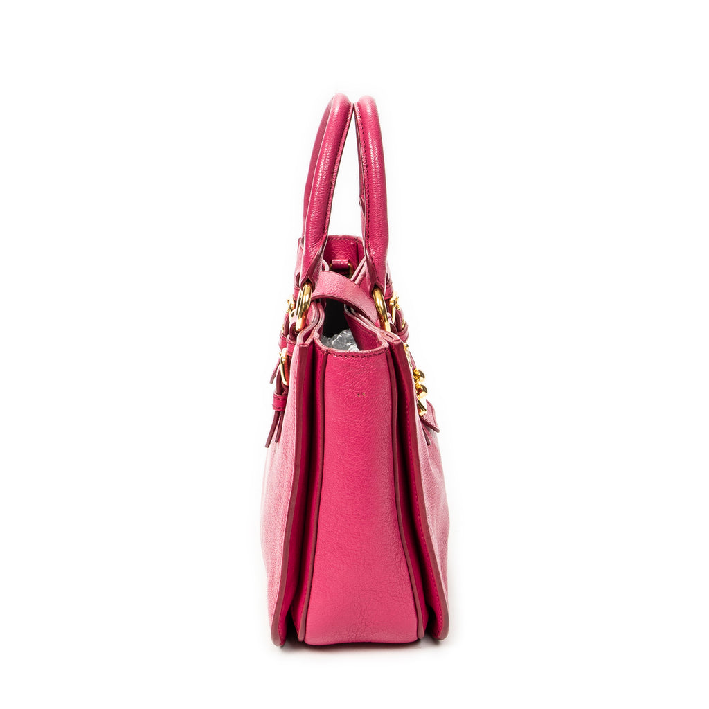 Shoulder Bag Pushlock Executive Tote Fuchsia Pink Madras Leather