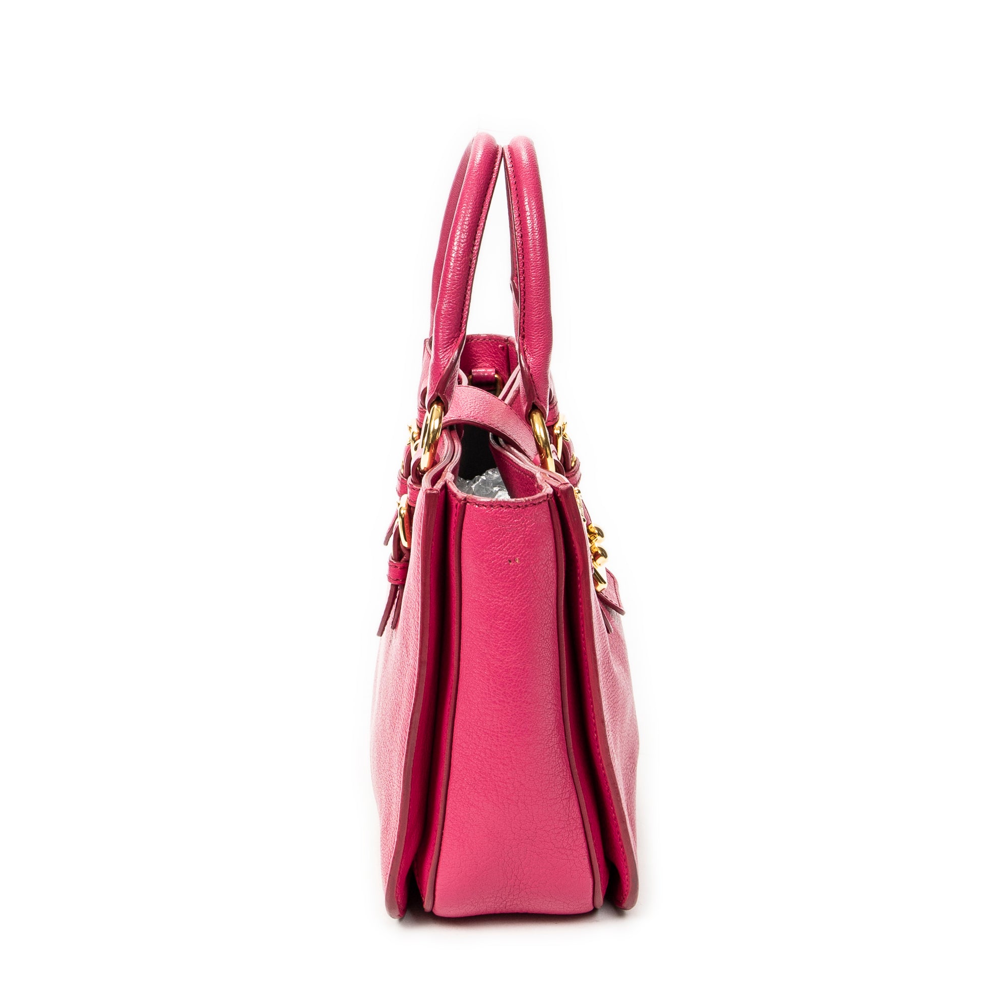 Shoulder Bag Pushlock Executive Tote Fuchsia Pink Madras Leather