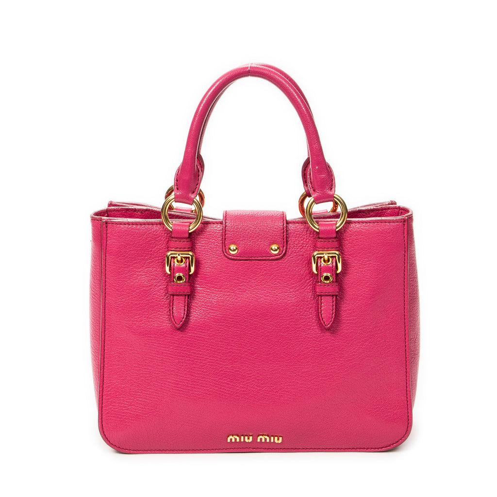 Shoulder Bag Pushlock Executive Tote Fuchsia Pink Madras Leather