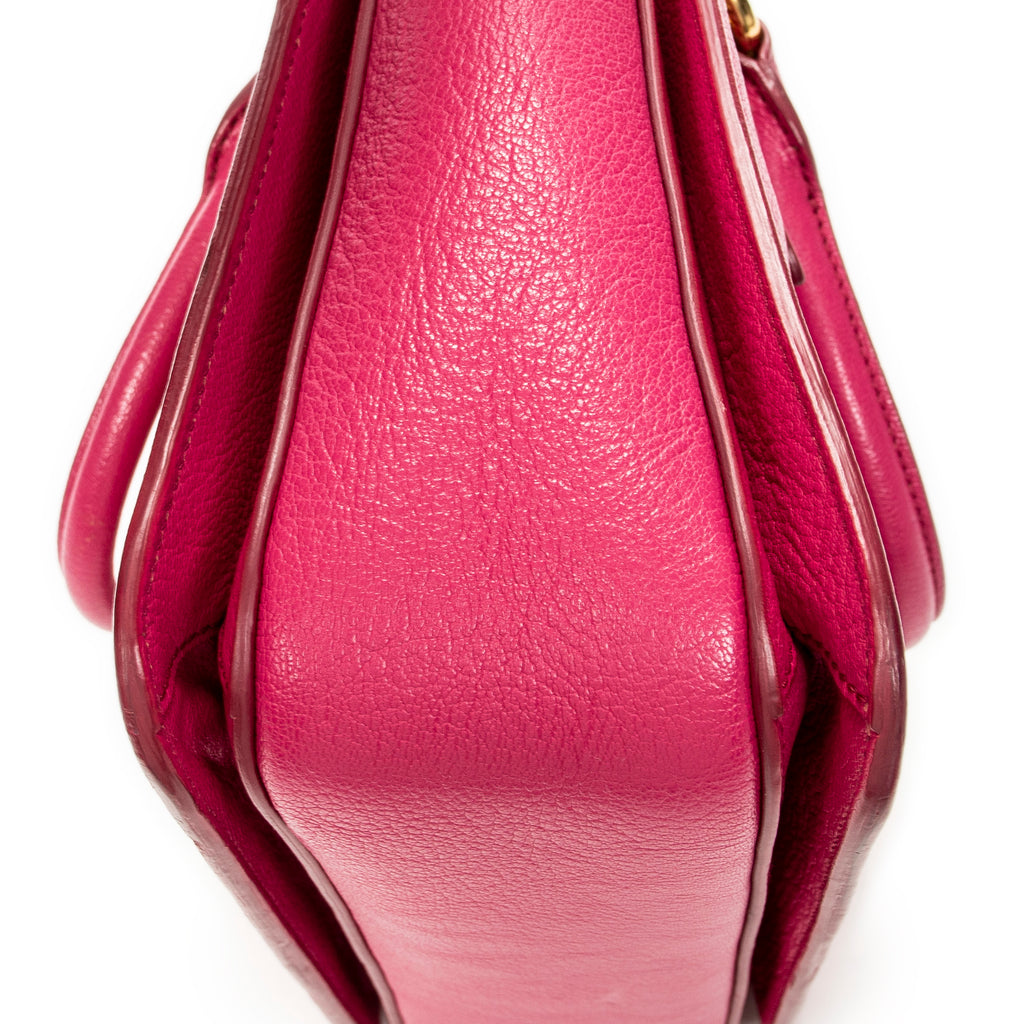 Shoulder Bag Pushlock Executive Tote Fuchsia Pink Madras Leather