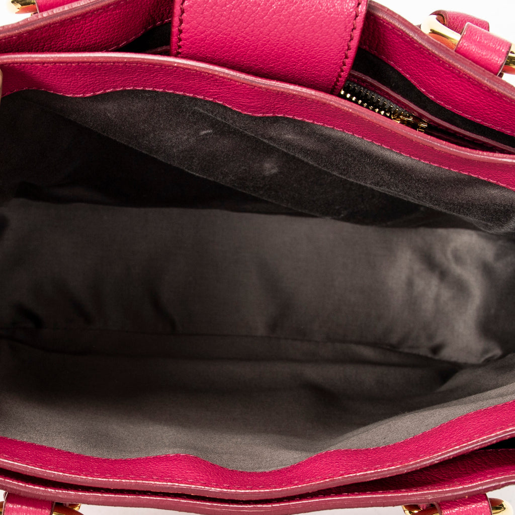 Shoulder Bag Pushlock Executive Tote Fuchsia Pink Madras Leather
