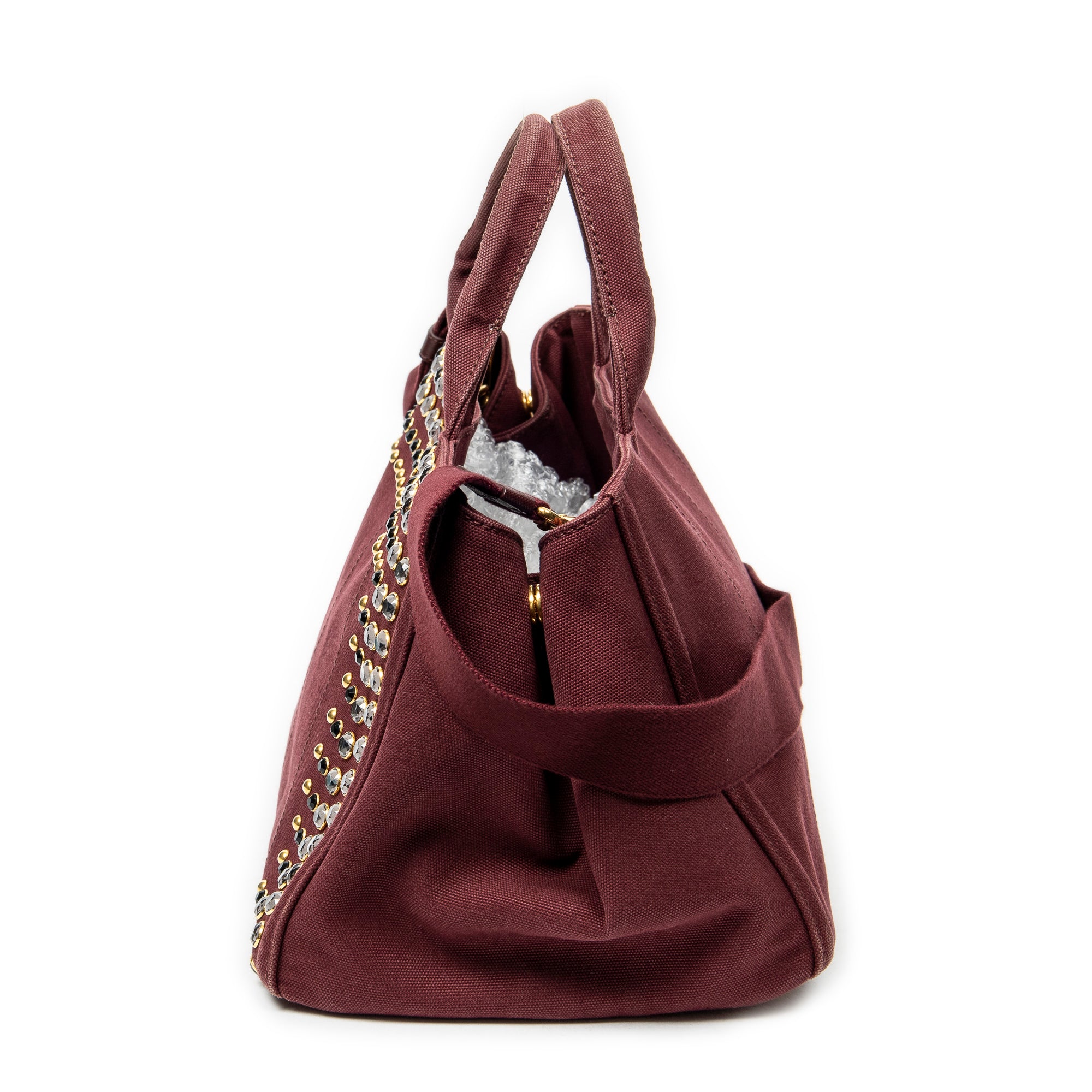 Prada - Cabas Canapa moyen orné de strass - Bordeaux