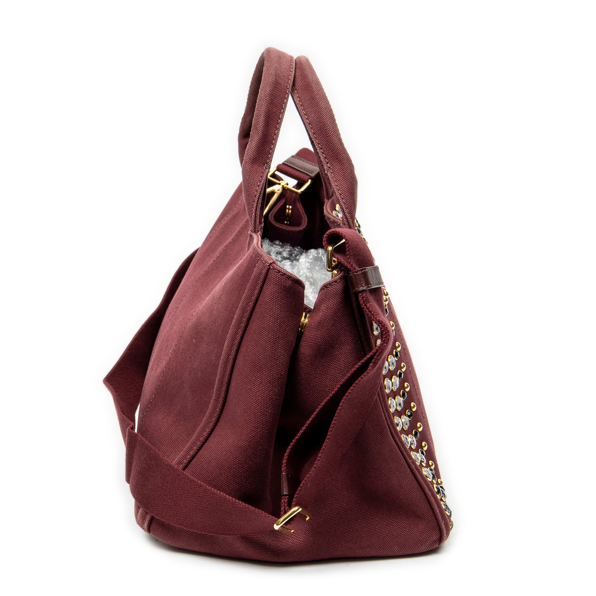 Prada - Cabas Canapa moyen orné de strass - Bordeaux