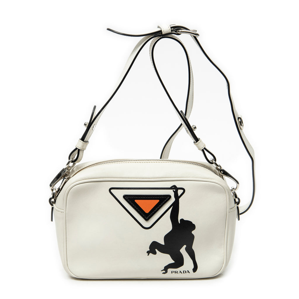 Bolso de Hombro Estampado de Mono Bolso para Cámara Piel de Becerro Color Marfil