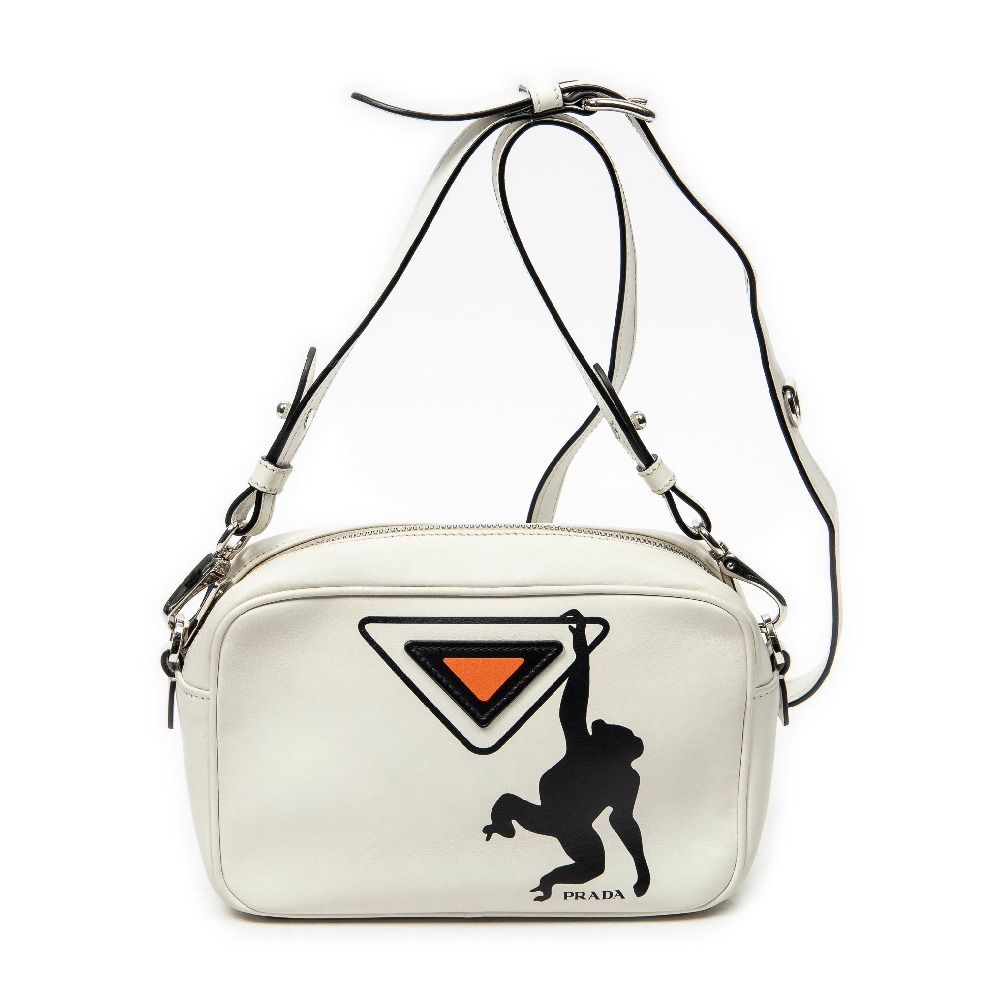 Bolso de Hombro Estampado de Mono Bolso para Cámara Piel de Becerro Color Marfil