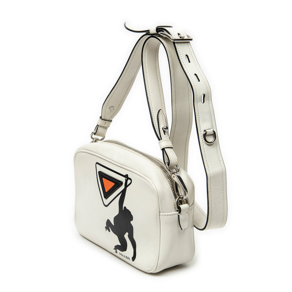 Bolso de Hombro Estampado de Mono Bolso para Cámara Piel de Becerro Color Marfil