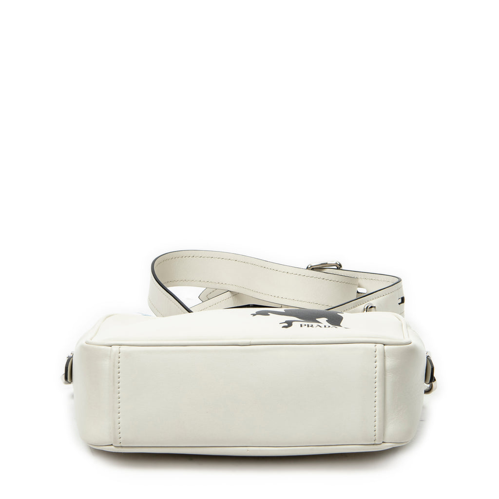 Bolso de Hombro Estampado de Mono Bolso para Cámara Piel de Becerro Color Marfil