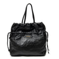 Shoulder Bag Drawstring Shopping Tote Black Nappa Antique Leather