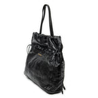 Shoulder Bag Drawstring Shopping Tote Black Nappa Antique Leather