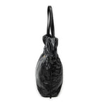 Shoulder Bag Drawstring Shopping Tote Black Nappa Antique Leather