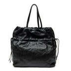 Shoulder Bag Drawstring Shopping Tote Black Nappa Antique Leather