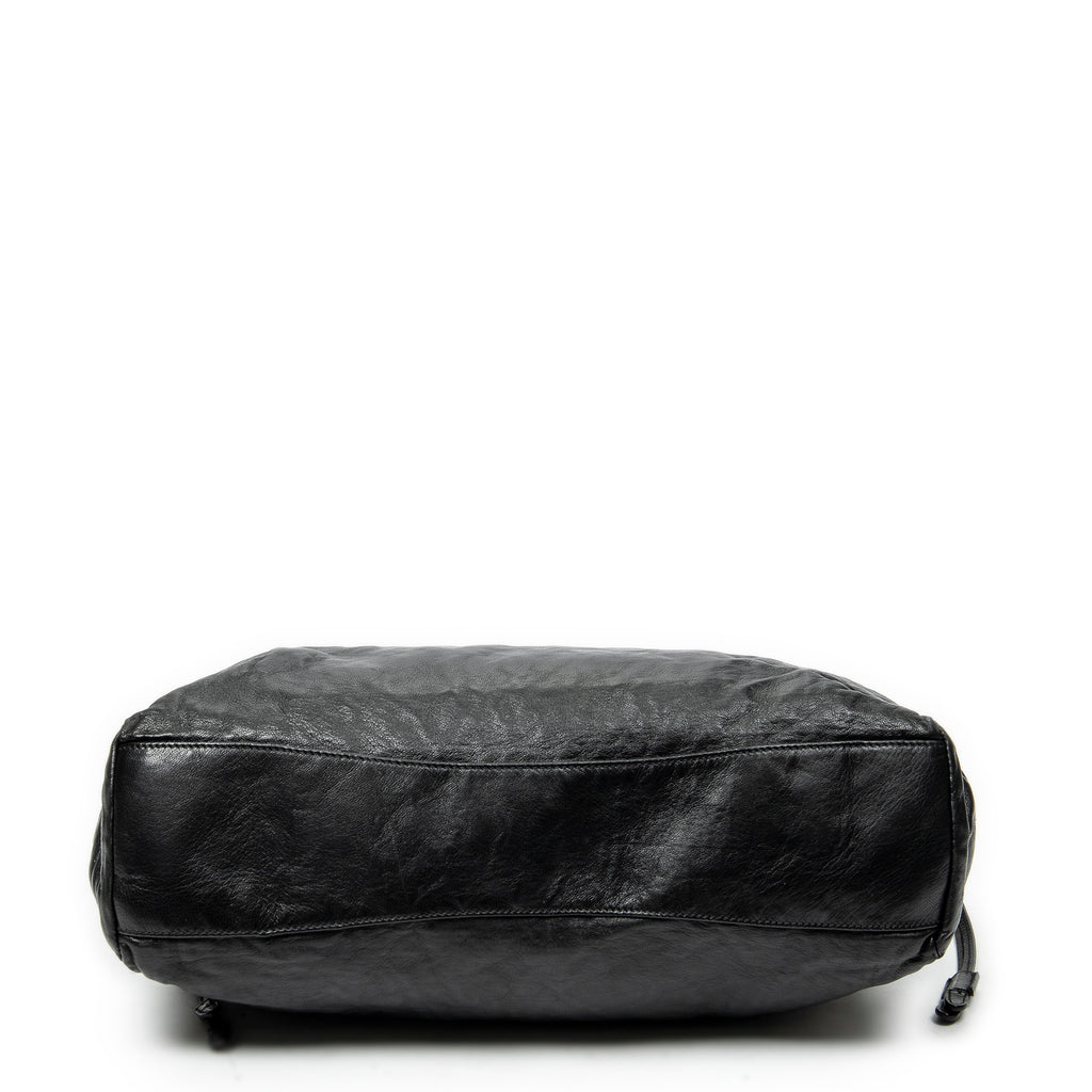 Shoulder Bag Drawstring Shopping Tote Black Nappa Antique Leather