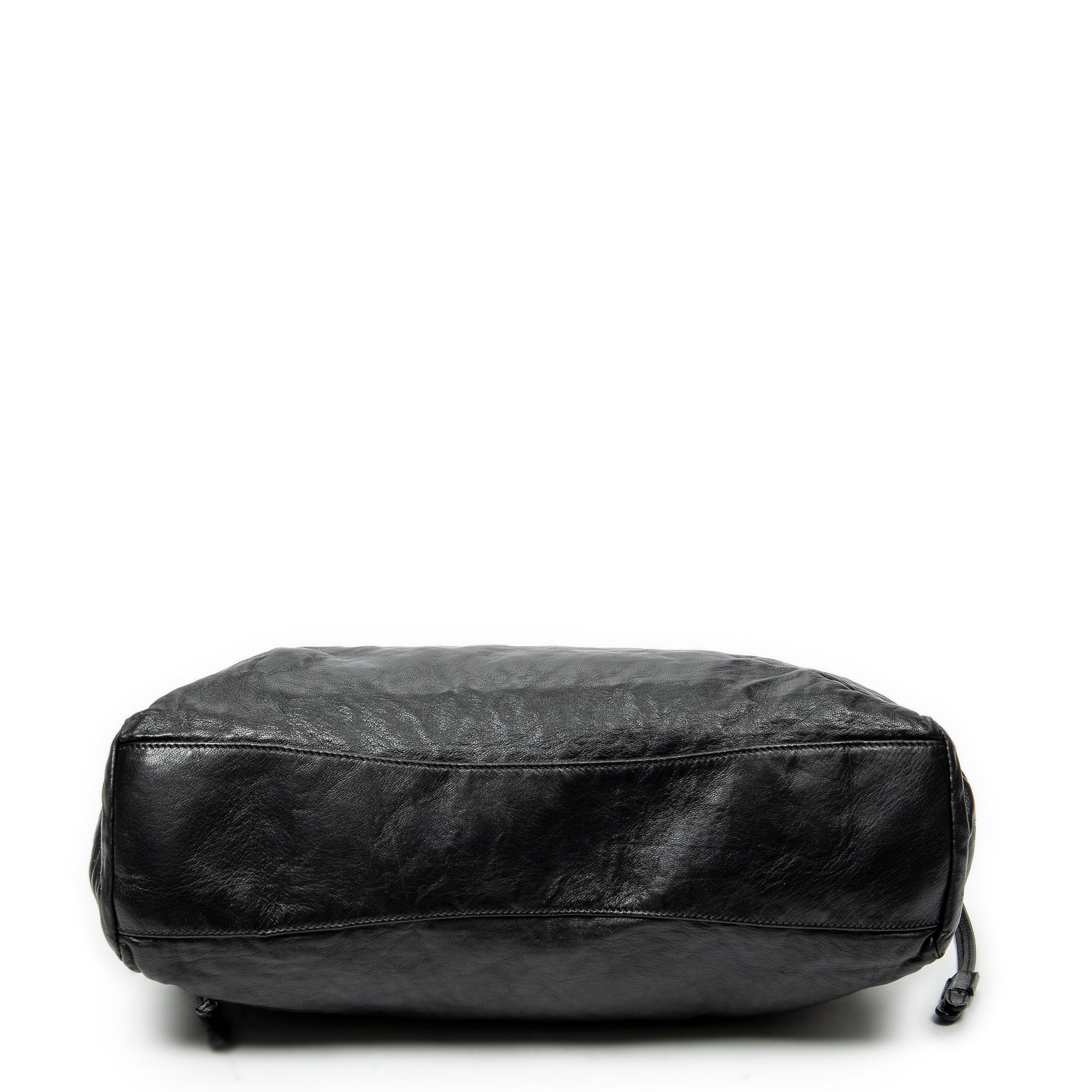 Shoulder Bag Drawstring Shopping Tote Black Nappa Antique Leather