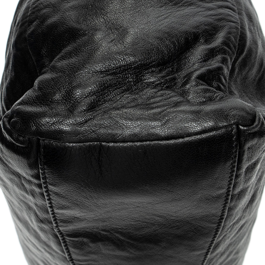 Shoulder Bag Drawstring Shopping Tote Black Nappa Antique Leather