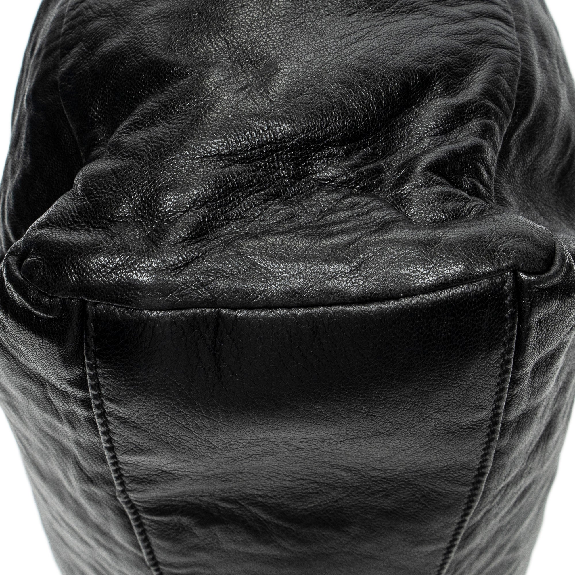 Shoulder Bag Drawstring Shopping Tote Black Nappa Antique Leather