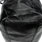 Shoulder Bag Drawstring Shopping Tote Black Nappa Antique Leather
