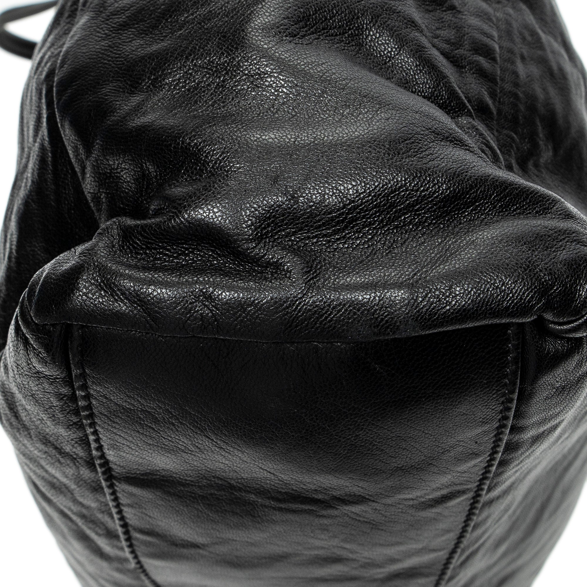 Shoulder Bag Drawstring Shopping Tote Black Nappa Antique Leather